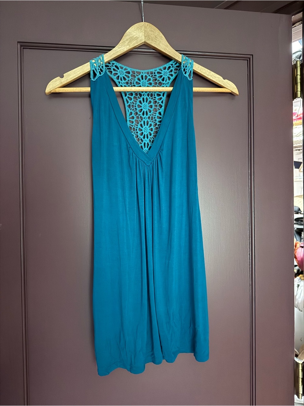 Teal Sleeveless Crochet-Back Dress